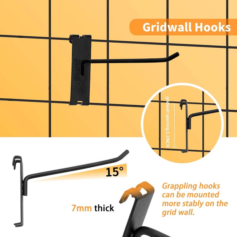 YEUIKERR 36Pcs 4 Inch Black Gridwall Peg Hooks Heavy Duty Display Hooks for Grid Wall Panel, Grid Wall Hooks & Hangers for Room Garage Shop Retail Display - Image 4